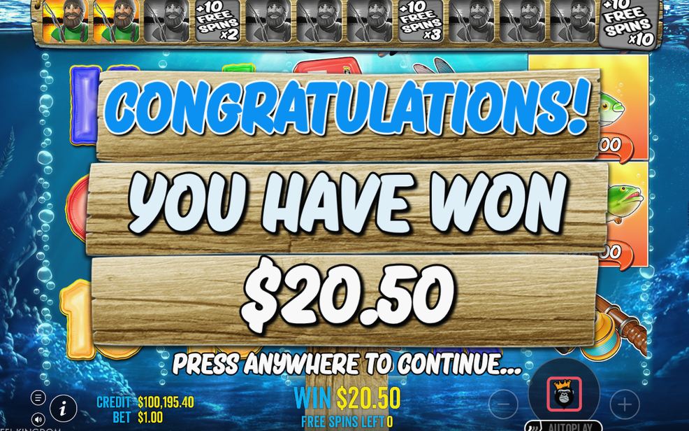 Win screen on the 5x3 grid with paying symbols