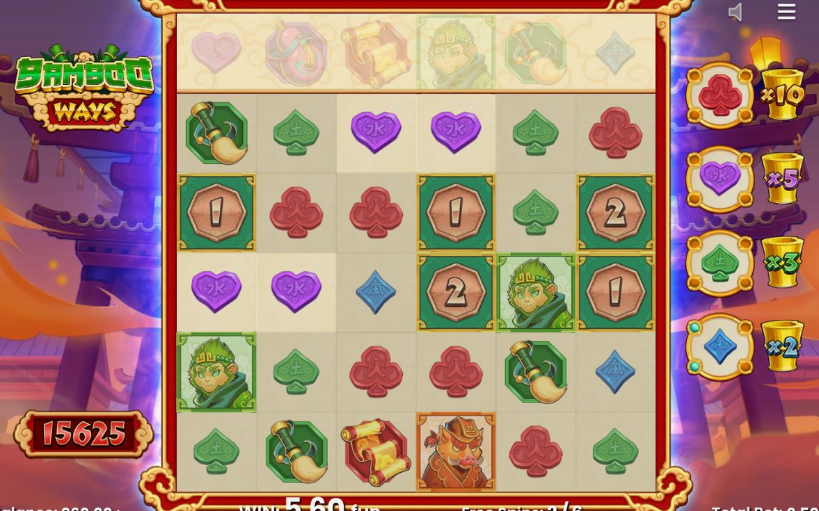 Golden Bamboo Feature, each position spinning through outcomes
